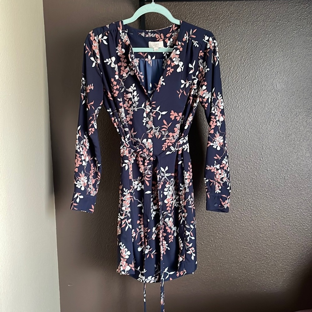 LOFT Outlet floral shirt-dress with adjustable sleeve length and cloth belt